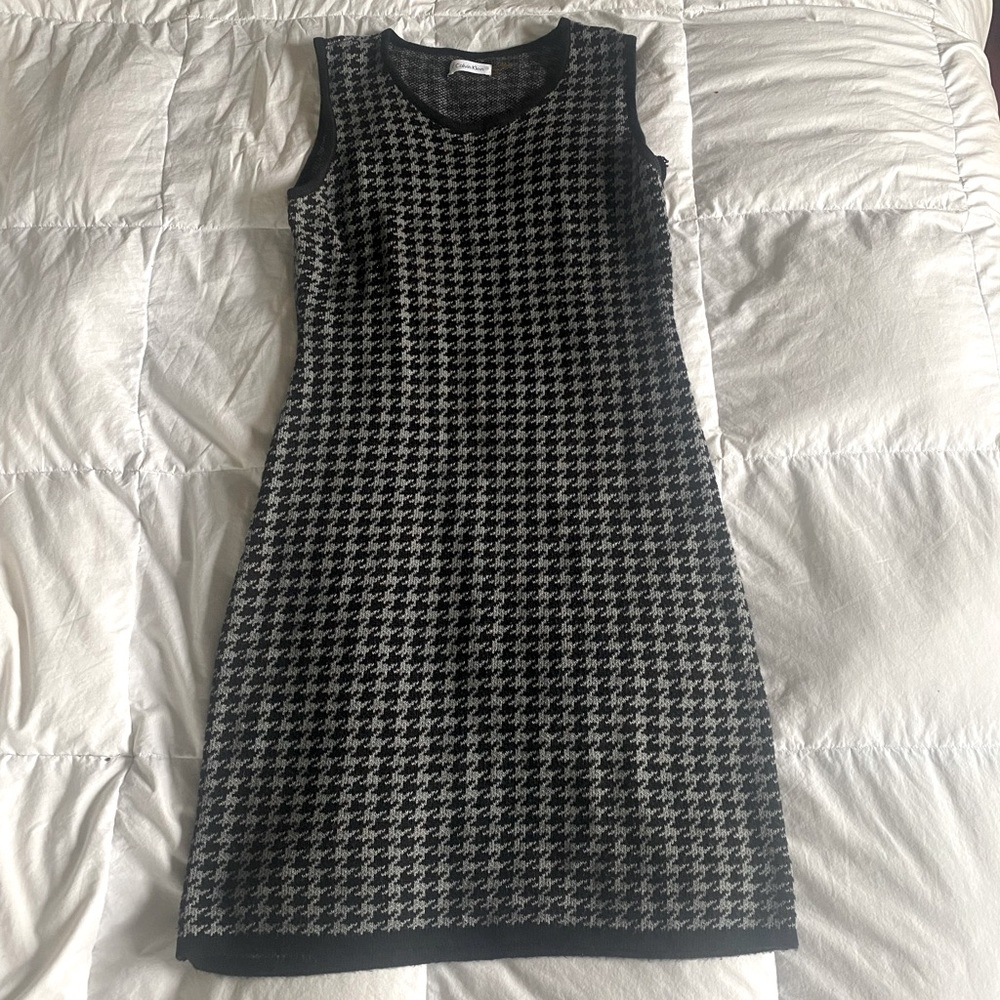 Ribbed Knitted Calvin Klein Womens Dress, Black & Grey Pattern